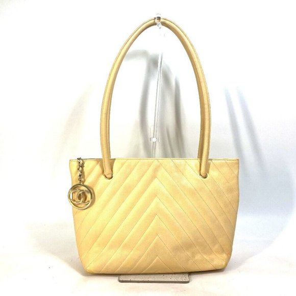 Authentic CHANEL CC CC Mark V-Stitch Chevron Shoulder bag Tote Bag Caviar Leathe - Picture 1 of 16